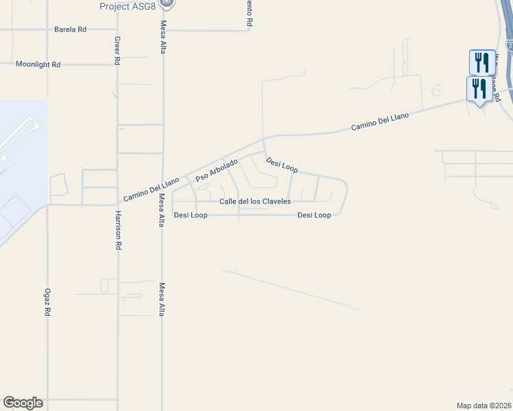 map of restaurants, bars, coffee shops, grocery stores, and more near 2517 Calle De Las Claveles in Belen