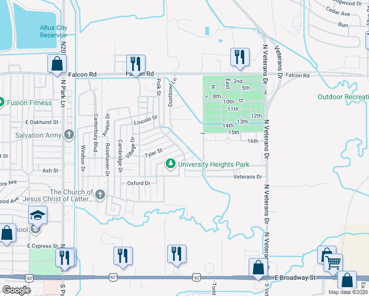 map of restaurants, bars, coffee shops, grocery stores, and more near 906 Polk St in Altus