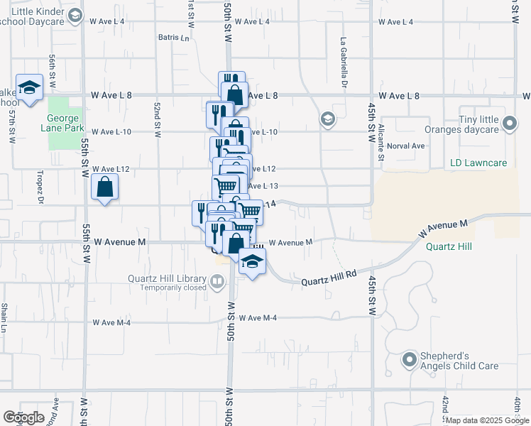 map of restaurants, bars, coffee shops, grocery stores, and more near 4826 Avenue L-14 in Quartz Hill
