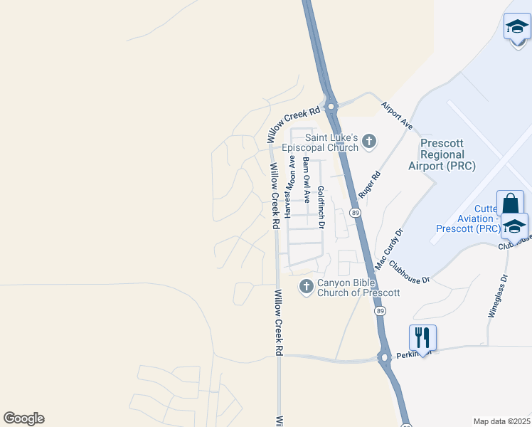 map of restaurants, bars, coffee shops, grocery stores, and more near 6881 Claret Drive in Prescott