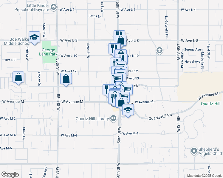 map of restaurants, bars, coffee shops, grocery stores, and more near 5030 Avenue L-14 in Quartz Hill