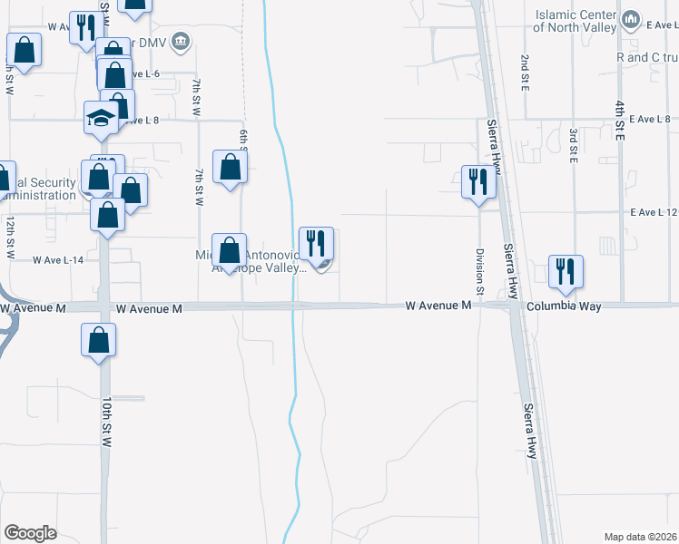 map of restaurants, bars, coffee shops, grocery stores, and more near 4th Street West in Lancaster