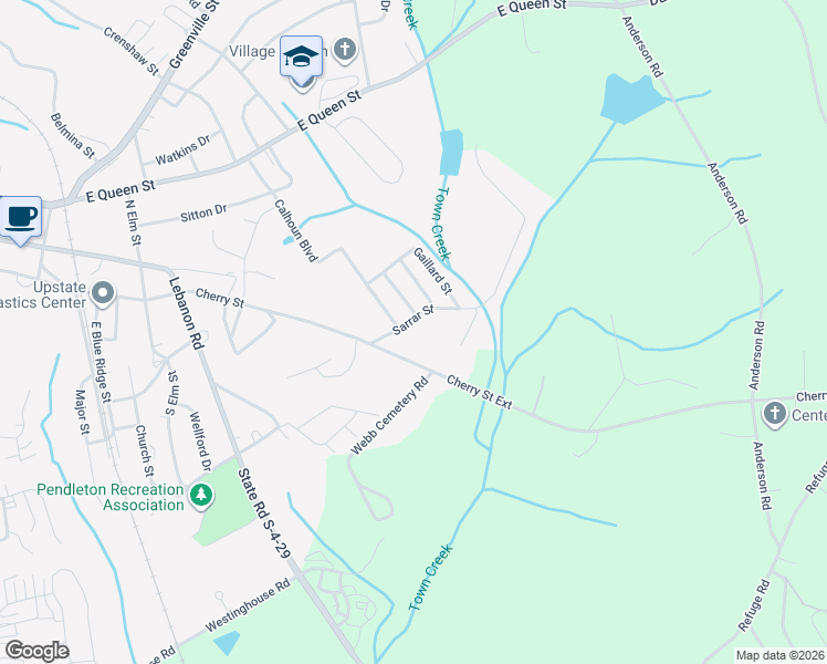 map of restaurants, bars, coffee shops, grocery stores, and more near 204 Sarrar Street in Pendleton