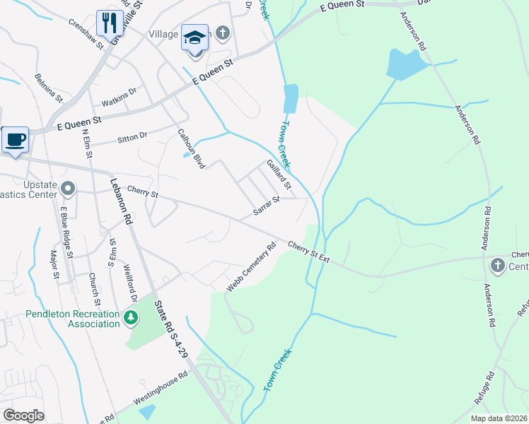 map of restaurants, bars, coffee shops, grocery stores, and more near 204 Sarrar Street in Pendleton