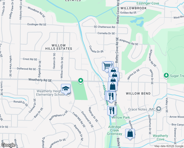 map of restaurants, bars, coffee shops, grocery stores, and more near 9912 Cascade Circle Southeast in Huntsville
