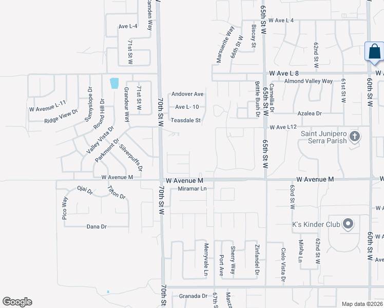 map of restaurants, bars, coffee shops, grocery stores, and more near 42058 Blueflax Avenue in Lancaster