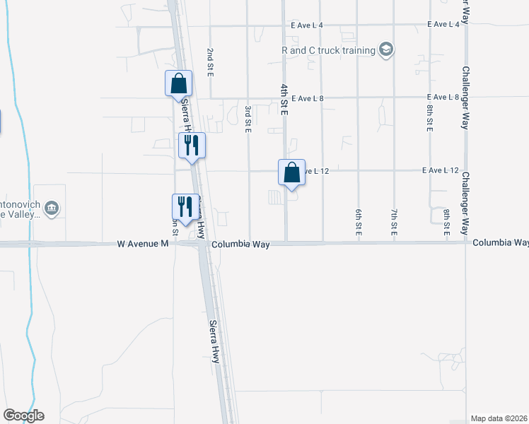 map of restaurants, bars, coffee shops, grocery stores, and more near 42052 3rd Street East in Lancaster