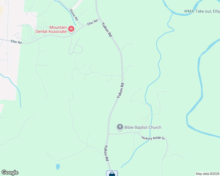 map of restaurants, bars, coffee shops, grocery stores, and more near 2164 Yukon Road in Ellijay