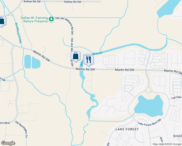map of restaurants, bars, coffee shops, grocery stores, and more near 2213 Estuary Drive Southwest in Huntsville