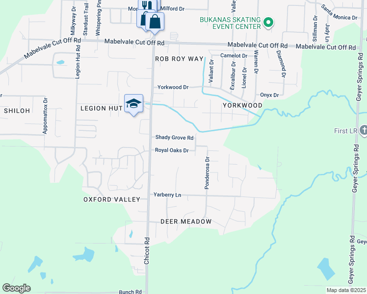 map of restaurants, bars, coffee shops, grocery stores, and more near 7401 Royal Oaks Drive in Little Rock