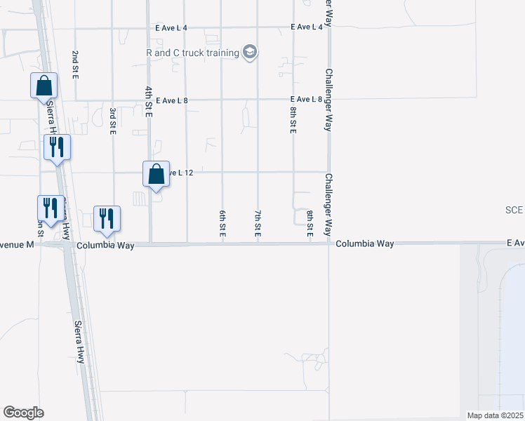 map of restaurants, bars, coffee shops, grocery stores, and more near 42056 7th Street East in Lancaster