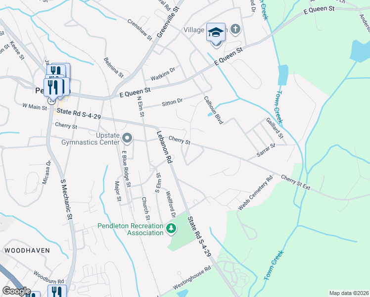 map of restaurants, bars, coffee shops, grocery stores, and more near 228 Buchanan Circle in Pendleton