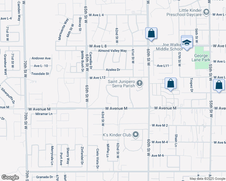 map of restaurants, bars, coffee shops, grocery stores, and more near 42103 Desert Hills Drive in Lancaster