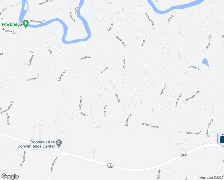 map of restaurants, bars, coffee shops, grocery stores, and more near Villa Drive in Ellijay