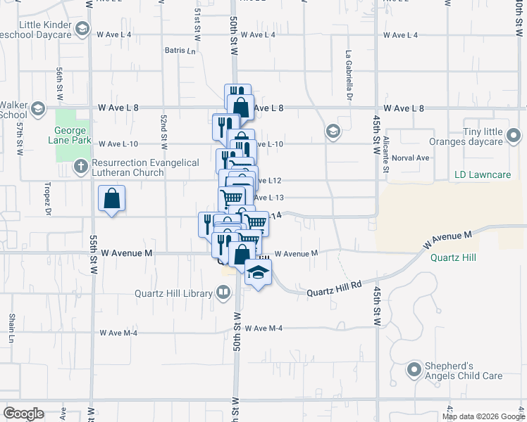 map of restaurants, bars, coffee shops, grocery stores, and more near 4841 Avenue L-14 in Quartz Hill