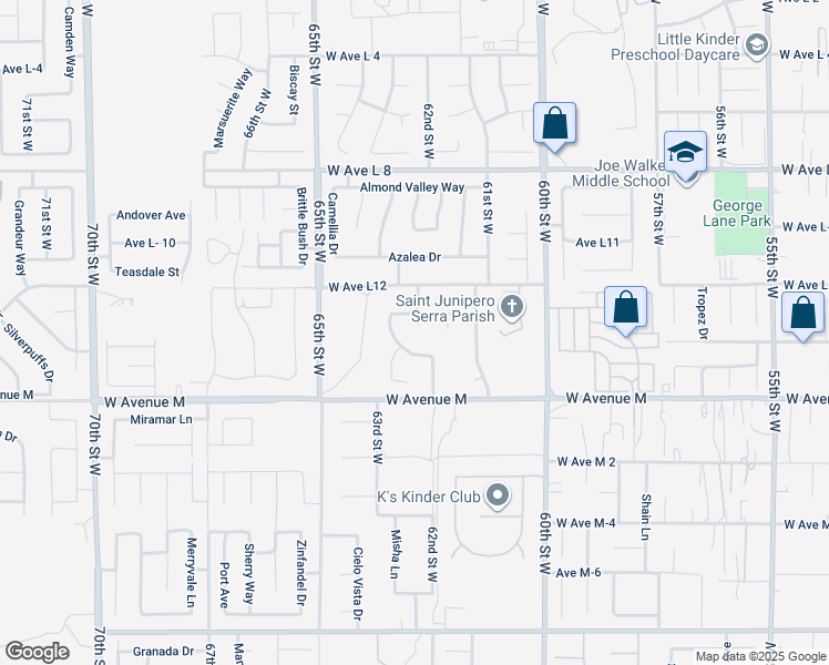 map of restaurants, bars, coffee shops, grocery stores, and more near 42103 Desert Hills Drive in Lancaster