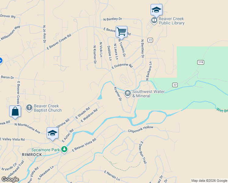 map of restaurants, bars, coffee shops, grocery stores, and more near 5290 North Kramer Drive in Lake Montezuma
