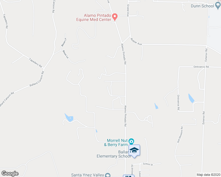 map of restaurants, bars, coffee shops, grocery stores, and more near 2205 Alamo Pintado Road in Solvang