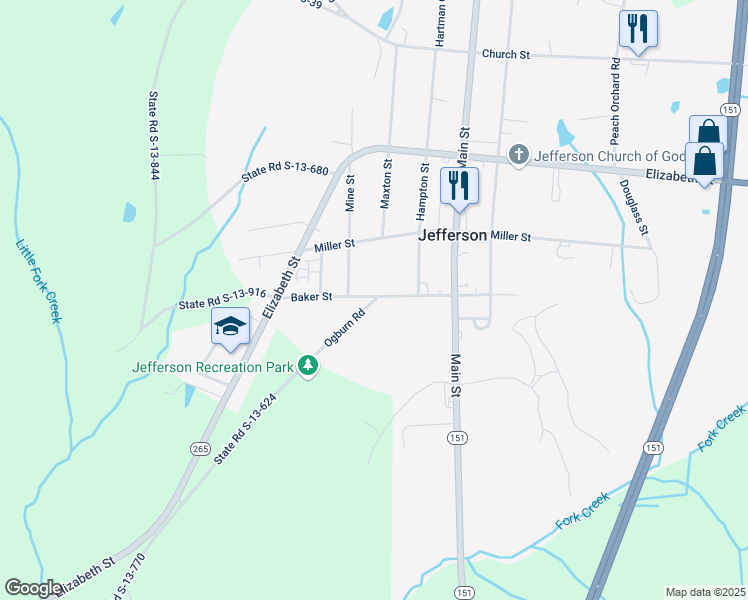 map of restaurants, bars, coffee shops, grocery stores, and more near 302-310 Baker Street in Jefferson