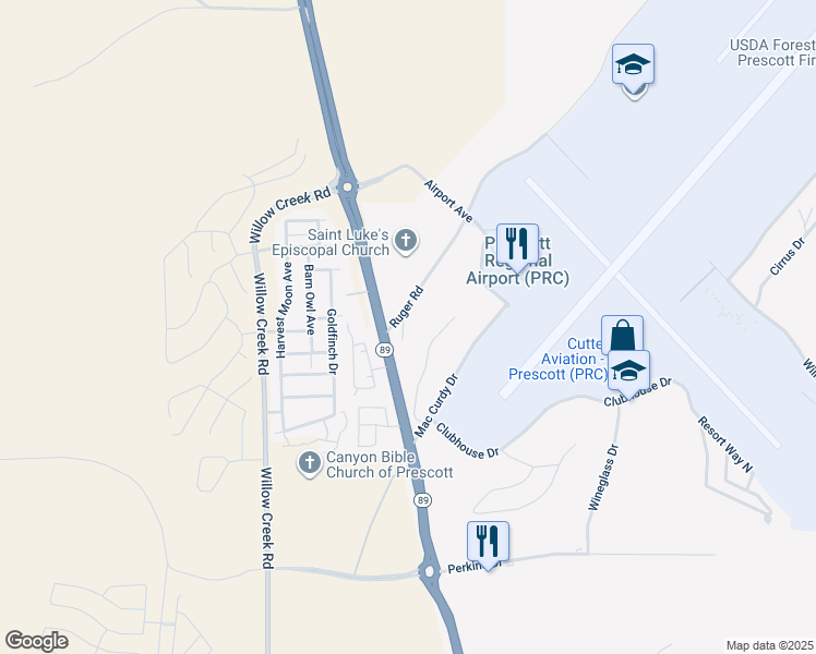 map of restaurants, bars, coffee shops, grocery stores, and more near 6195 Crista Lynn Place in Prescott