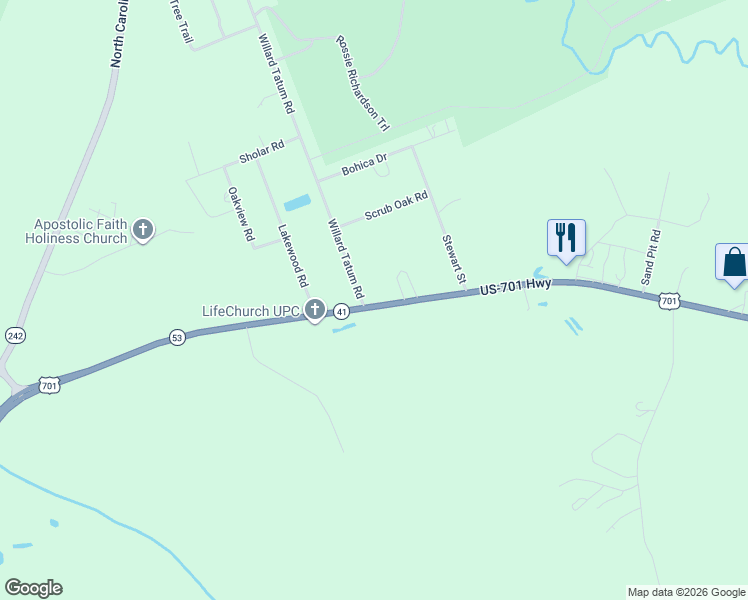 map of restaurants, bars, coffee shops, grocery stores, and more near 2 Willard Tatum Road in Elizabethtown