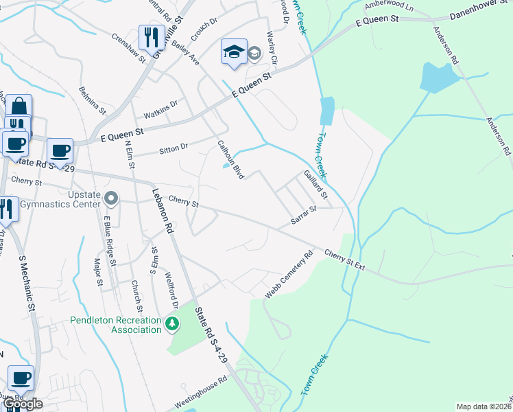 map of restaurants, bars, coffee shops, grocery stores, and more near 879 Cherry Street in Pendleton