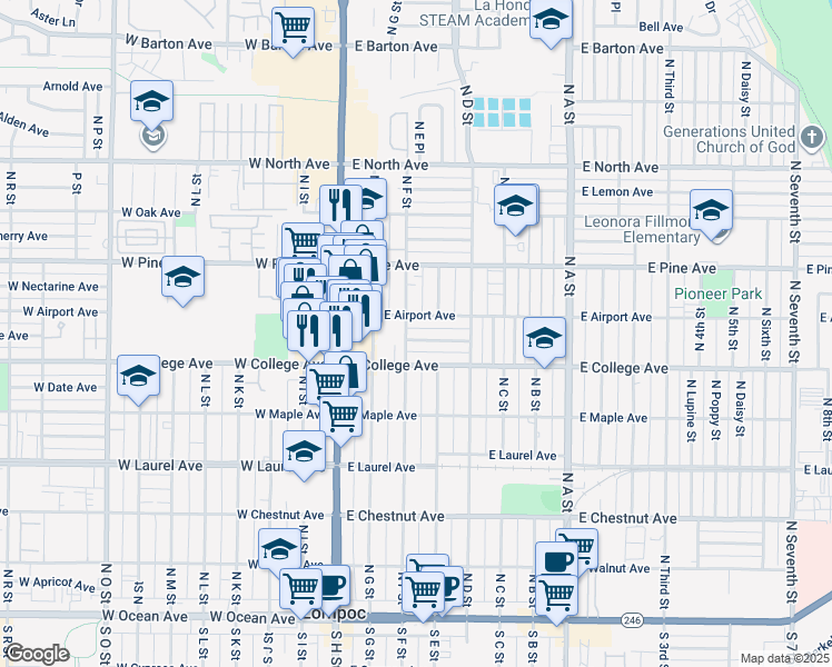 map of restaurants, bars, coffee shops, grocery stores, and more near 308 East Airport Avenue in Lompoc