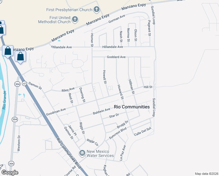 map of restaurants, bars, coffee shops, grocery stores, and more near 212 Howell Street in Belen