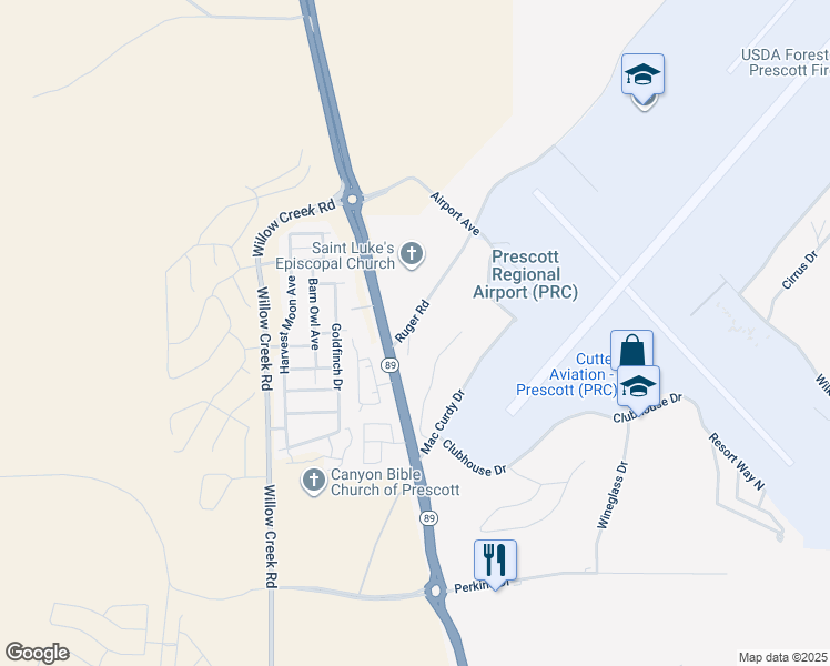 map of restaurants, bars, coffee shops, grocery stores, and more near 6195 Crista Lynn Place in Prescott