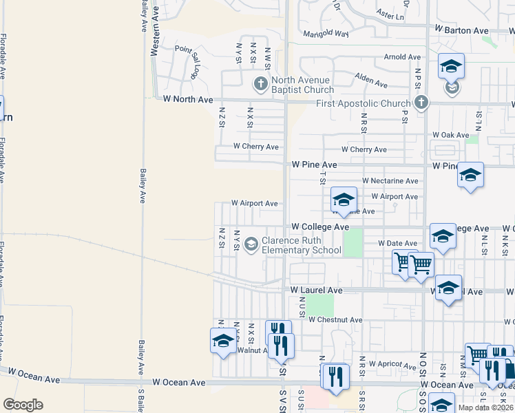 map of restaurants, bars, coffee shops, grocery stores, and more near 620 North X Street in Lompoc
