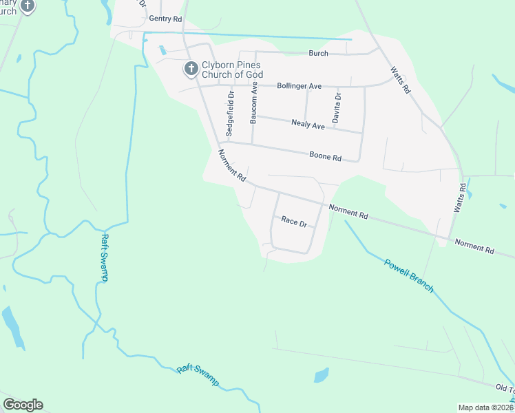 map of restaurants, bars, coffee shops, grocery stores, and more near 26 Mockingbird Lane in Lumberton