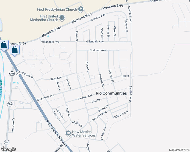 map of restaurants, bars, coffee shops, grocery stores, and more near 212 Howell Street in Belen