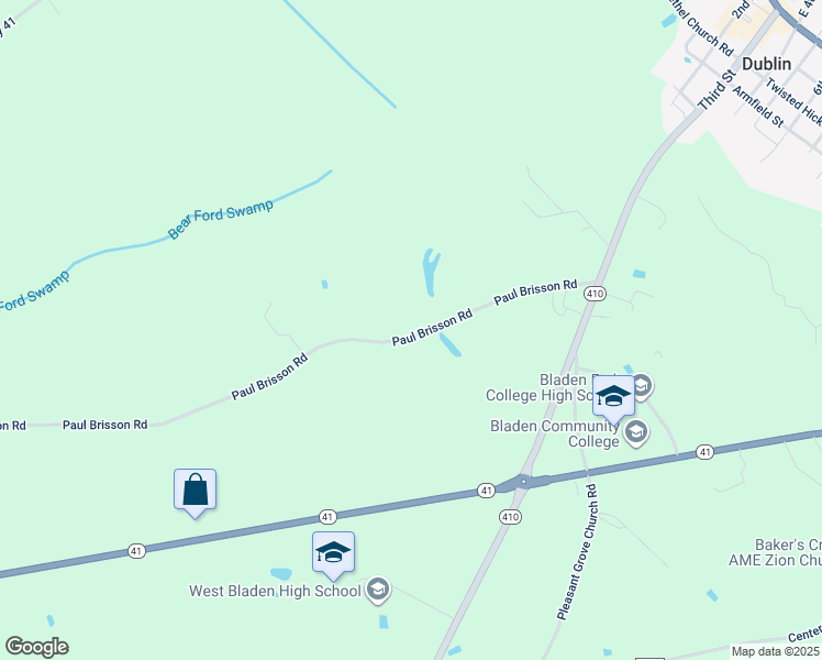 map of restaurants, bars, coffee shops, grocery stores, and more near 440 Paul Brisson Road in Bladenboro