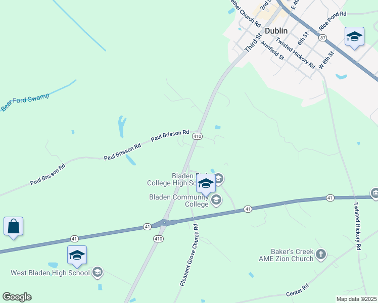 map of restaurants, bars, coffee shops, grocery stores, and more near 854 North Carolina 410 in Bladenboro