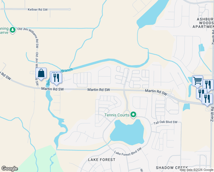 map of restaurants, bars, coffee shops, grocery stores, and more near 475 East Mossyleaf Drive Southwest in Huntsville