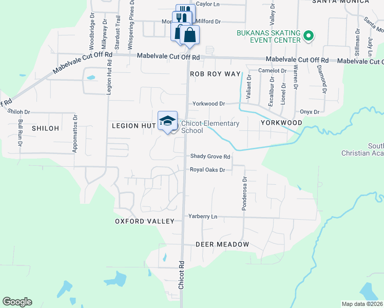 map of restaurants, bars, coffee shops, grocery stores, and more near 7500 Shady Grove Road in Little Rock