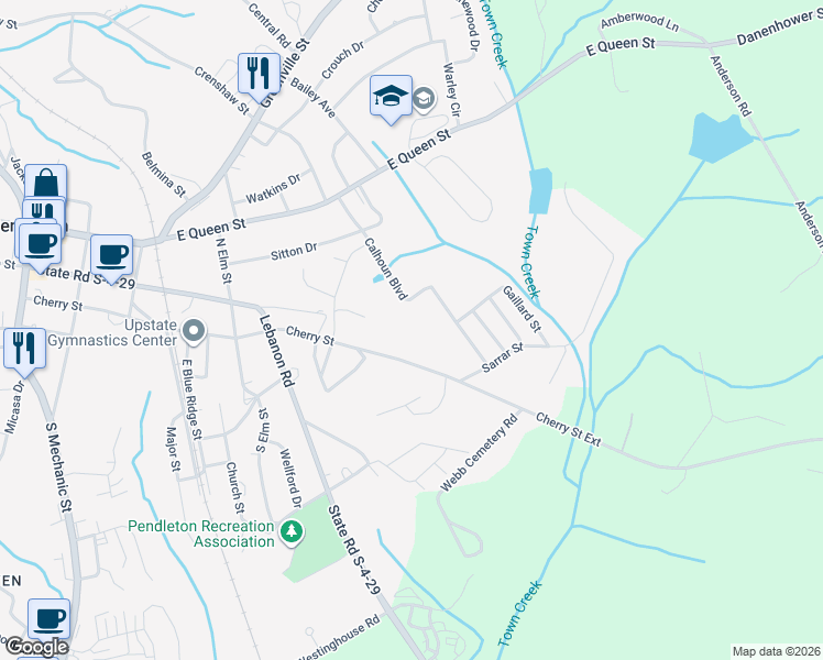 map of restaurants, bars, coffee shops, grocery stores, and more near 879 Cherry Street in Pendleton