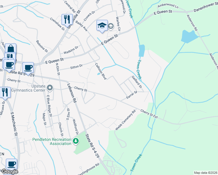map of restaurants, bars, coffee shops, grocery stores, and more near 879 Cherry Street in Pendleton
