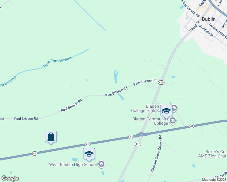 map of restaurants, bars, coffee shops, grocery stores, and more near 436 Paul Brisson Road in Bladenboro