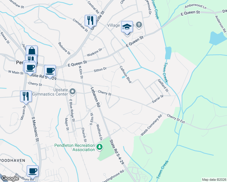 map of restaurants, bars, coffee shops, grocery stores, and more near 540 East Main Street in Pendleton