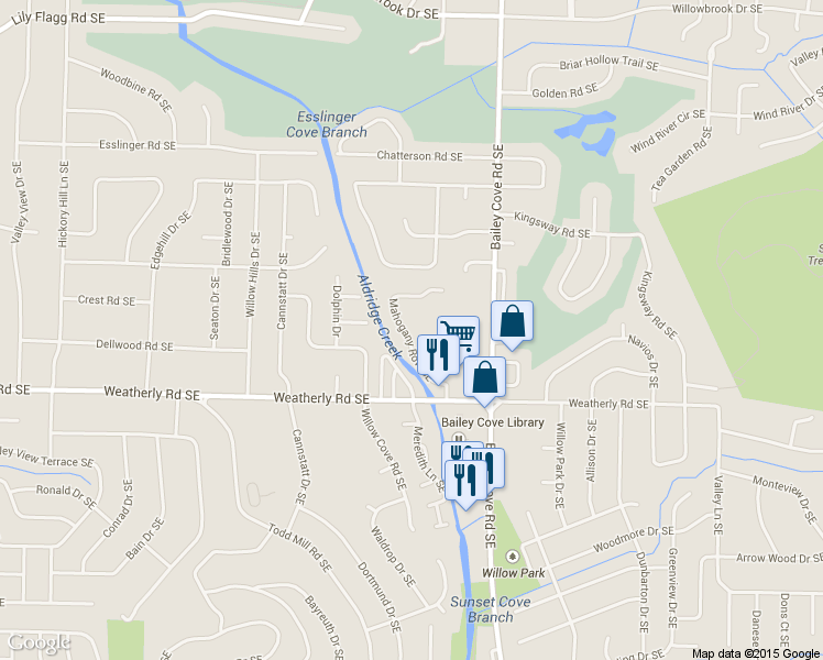 map of restaurants, bars, coffee shops, grocery stores, and more near 9019 Mahogany Row Southeast in Huntsville