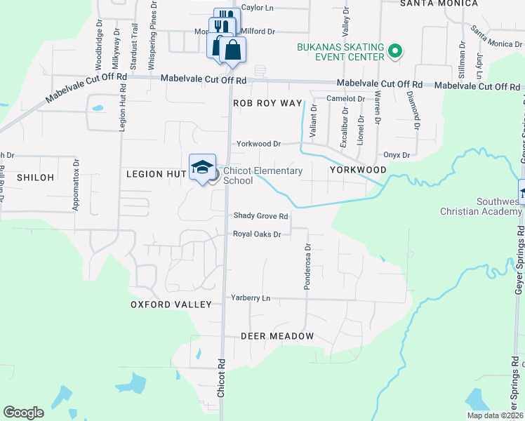 map of restaurants, bars, coffee shops, grocery stores, and more near 7318 Shady Grove Road in Little Rock