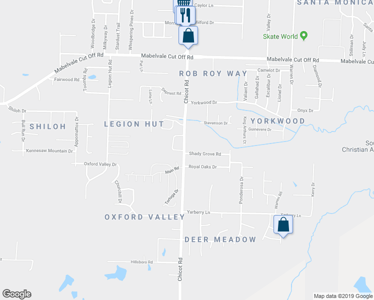 map of restaurants, bars, coffee shops, grocery stores, and more near 7500 Shady Grove Road in Little Rock