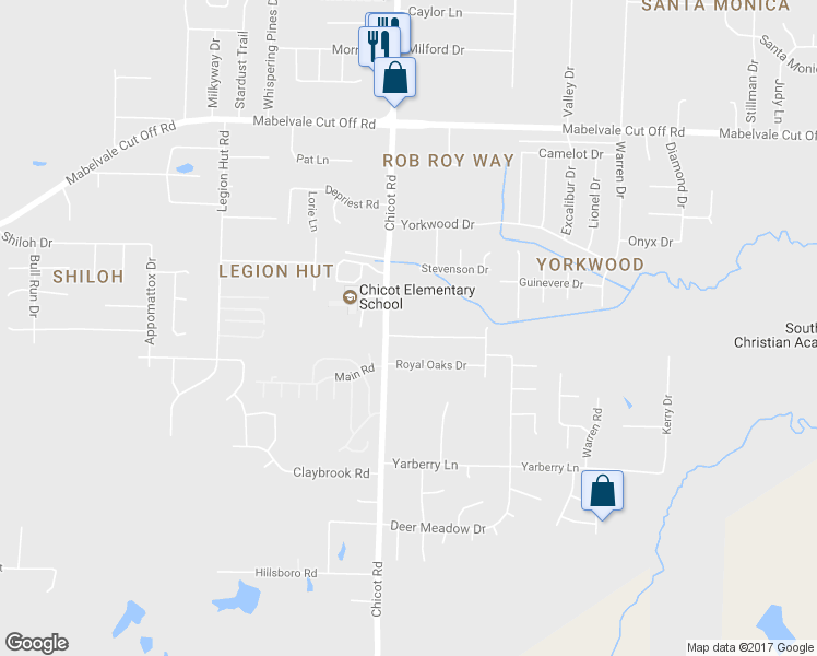 map of restaurants, bars, coffee shops, grocery stores, and more near 7500 Shady Grove Road in Little Rock