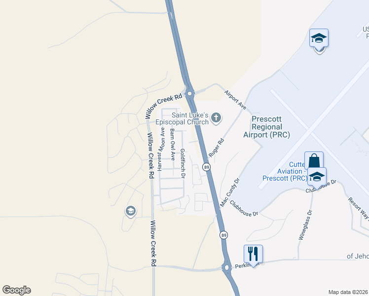 map of restaurants, bars, coffee shops, grocery stores, and more near 6255 Goldfinch Drive in Prescott