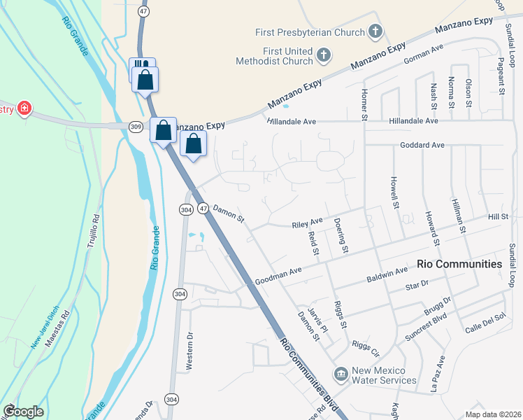 map of restaurants, bars, coffee shops, grocery stores, and more near 100 Craig Place in Belen