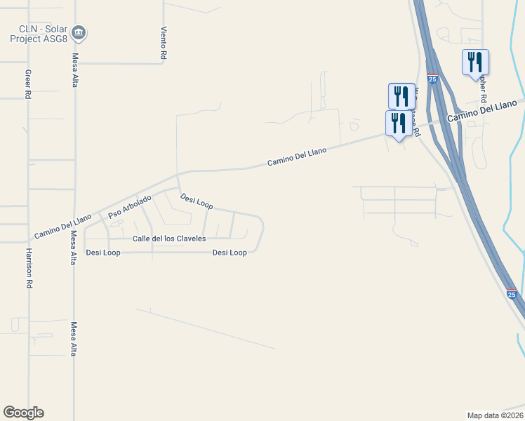 map of restaurants, bars, coffee shops, grocery stores, and more near 826 Desi Loop in Belen