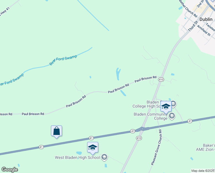map of restaurants, bars, coffee shops, grocery stores, and more near 440 Paul Brisson Road in Bladenboro