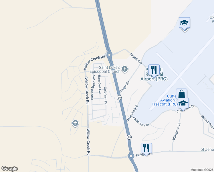 map of restaurants, bars, coffee shops, grocery stores, and more near 6255 Goldfinch Drive in Prescott