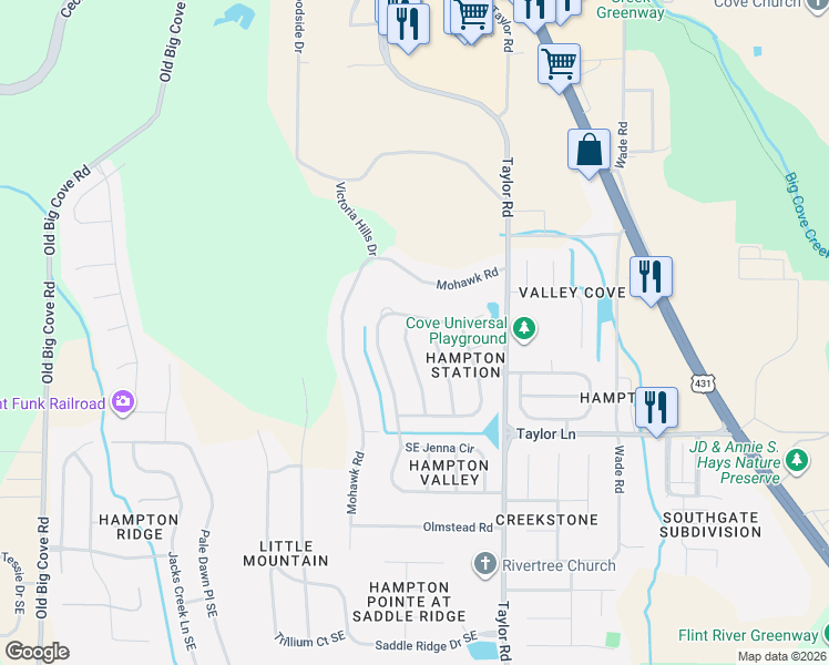 map of restaurants, bars, coffee shops, grocery stores, and more near 6702 Southeast Zach Lane in Owens Cross Roads